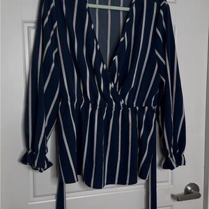 SHEIN CURVE Navy and White Striped Women's Top